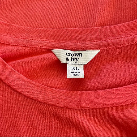 Crown & Ivy coral orange color blouson sleeve and ruffle drop waist knit Top XL - Picture 6 of 9